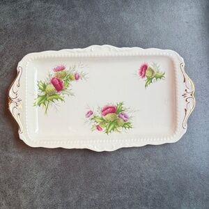 Large Sandwich Plate with Gold Trim and Bright Thistle Flower Design